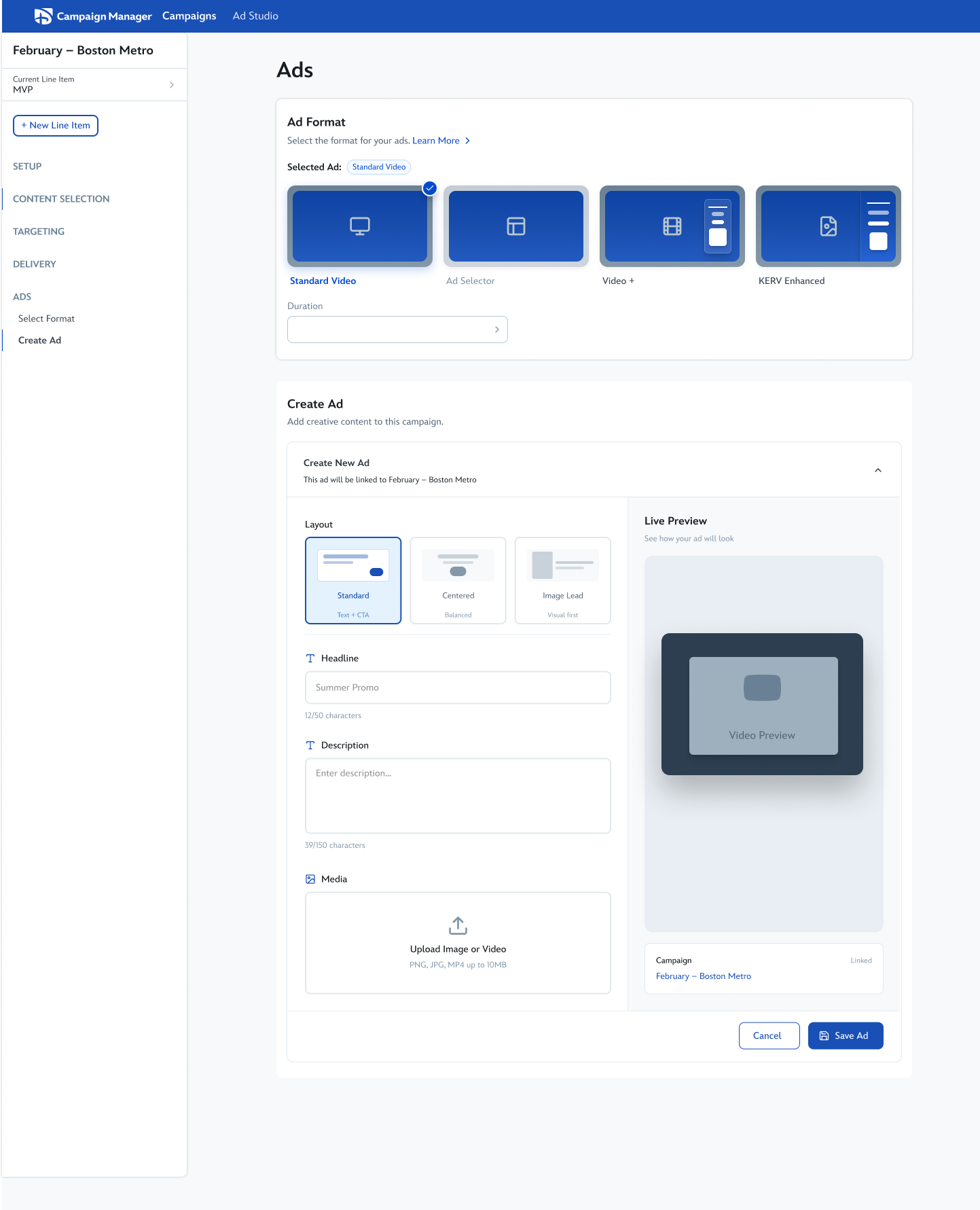 Inline embedded ad creation